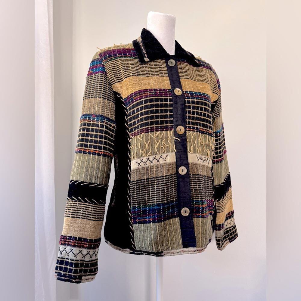 Vintage ‘90s Yak Magik Silk Blend Multicolored Collared Jacket Made in Nepal
